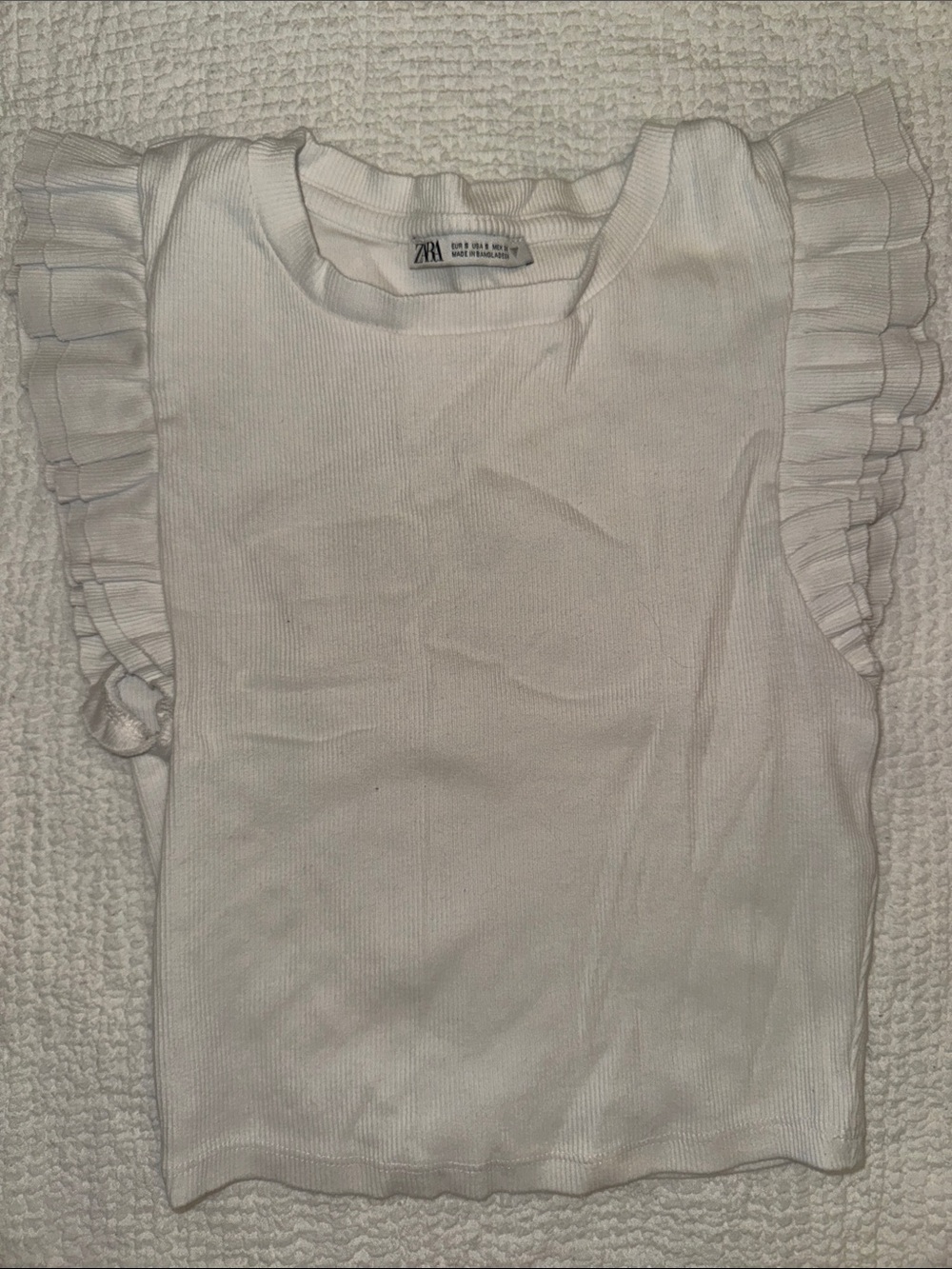Zara White Ruffle Shoulder Tank